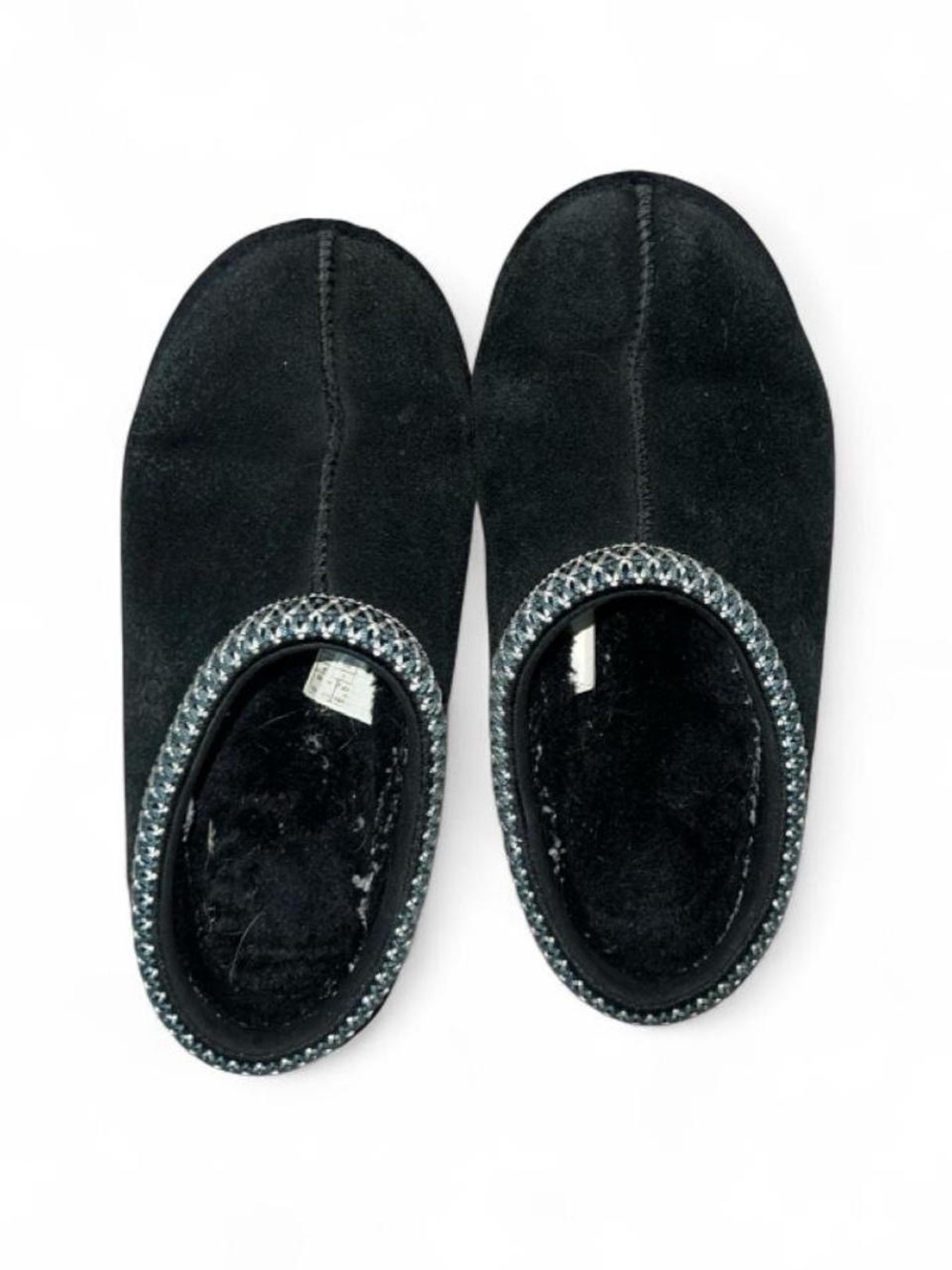 UGG Black Suede Slip-On Women's Slippers with Braided Trim